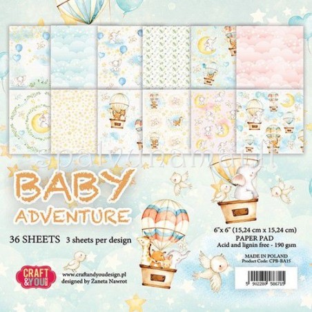 Popieriaus rinkinys "Baby Adventure", 15x15cm, 36 lapai
