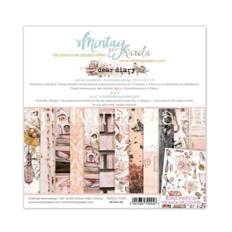 Popieriaus rinkinys "Dear Diary" 15x15cm, 24 lapai