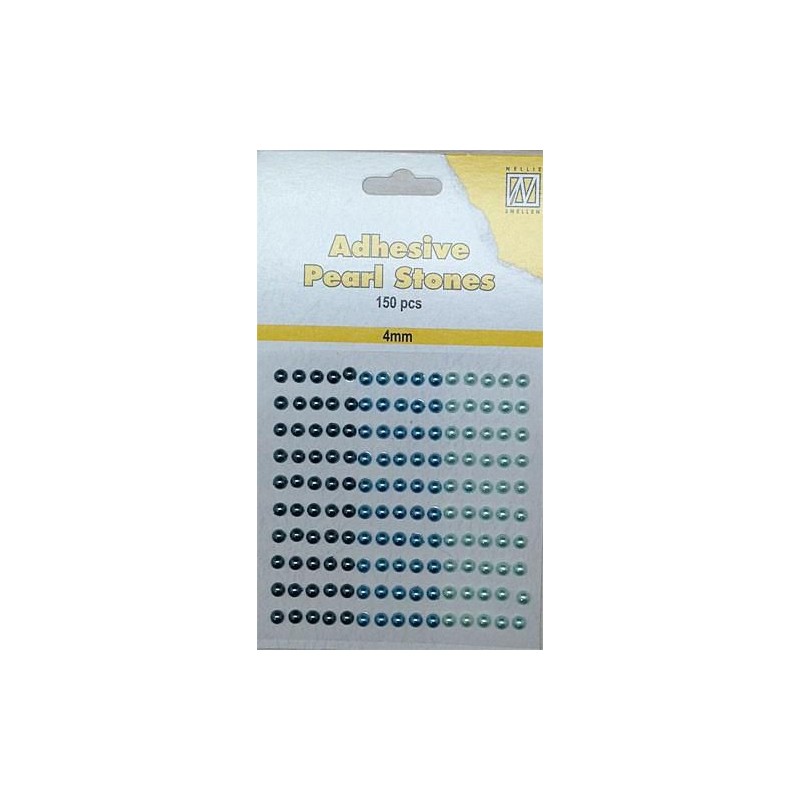 Pusiniai perliukai priklijuojami "Nellie‘s Choice Adhesive pearls 4 mm Blue - Aqua", 150vnt.