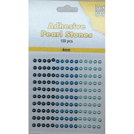 Pusiniai perliukai priklijuojami "Nellie‘s Choice Adhesive pearls 4 mm Blue - Aqua", 150vnt.