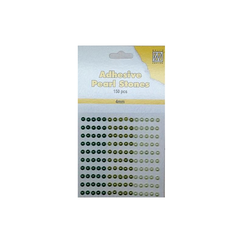 Pusiniai perliukai priklijuojami "Nellie‘s Choice Adhesive pearls 4 mm Green", 150vnt.