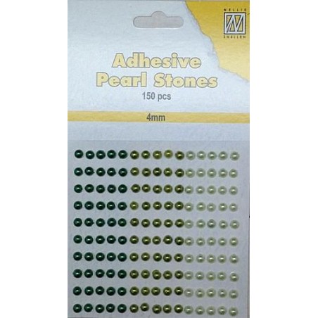 Pusiniai perliukai priklijuojami "Nellie‘s Choice Adhesive pearls 4 mm Green", 150vnt.
