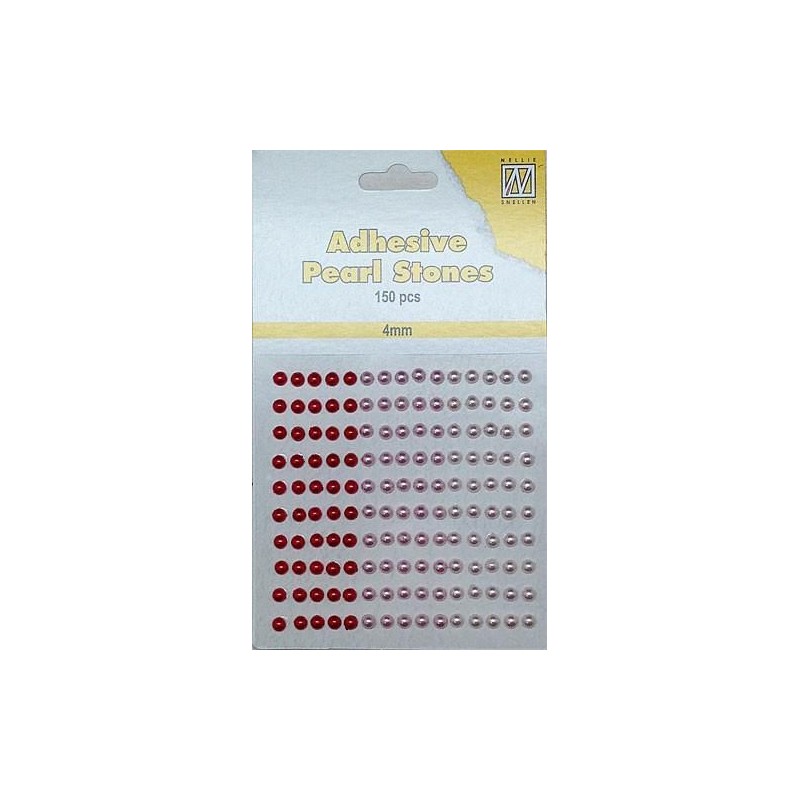 Pusiniai perliukai priklijuojami "Nellie‘s Choice Adhesive pearls 4 mm Red - Pink", 150vnt.