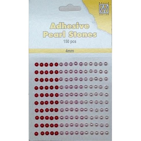 Pusiniai perliukai priklijuojami "Nellie‘s Choice Adhesive pearls 4 mm Red - Pink", 150vnt.