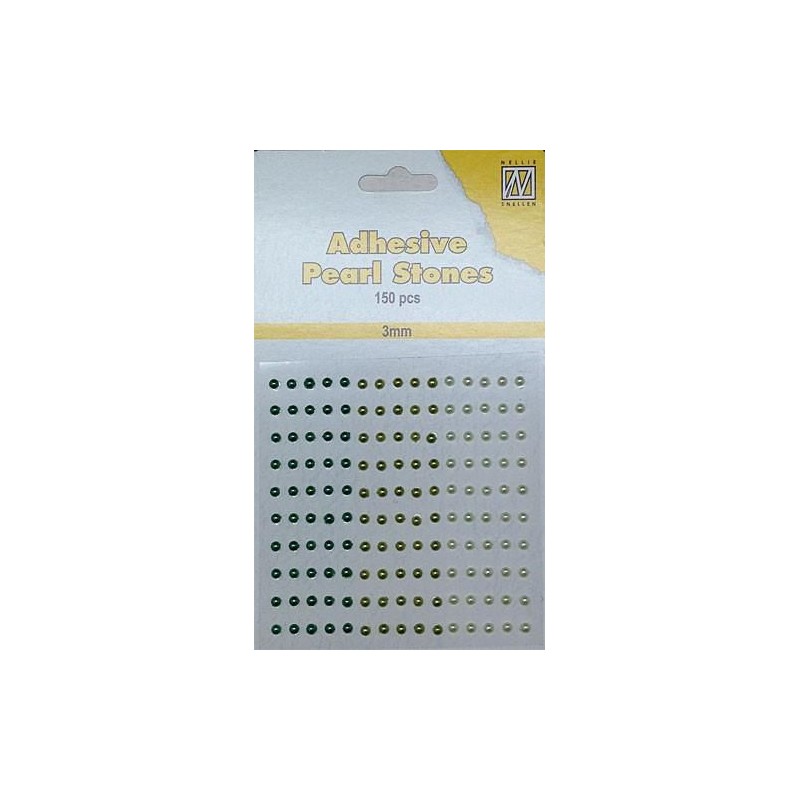 Pusiniai perliukai priklijuojami "Nellie‘s Choice Adhesive pearls 3 mm Green", 150vnt.