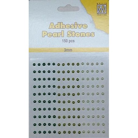 Pusiniai perliukai priklijuojami "Nellie‘s Choice Adhesive pearls 3 mm Green", 150vnt.