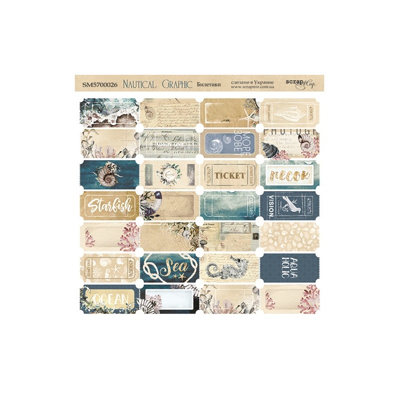 Popierius ScrapMir "Nautical Graphic: Tickets" 20x20 cm