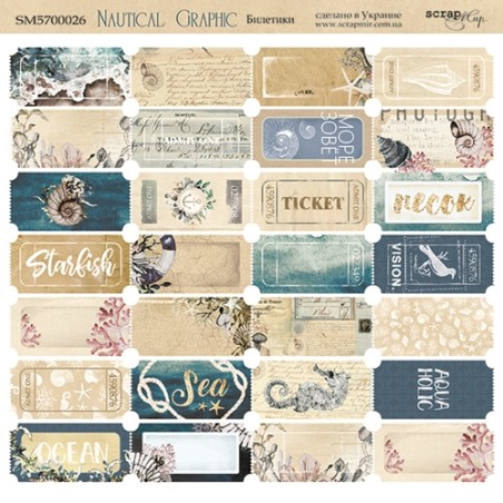 Popierius ScrapMir "Nautical Graphic: Tickets" 20x20 cm