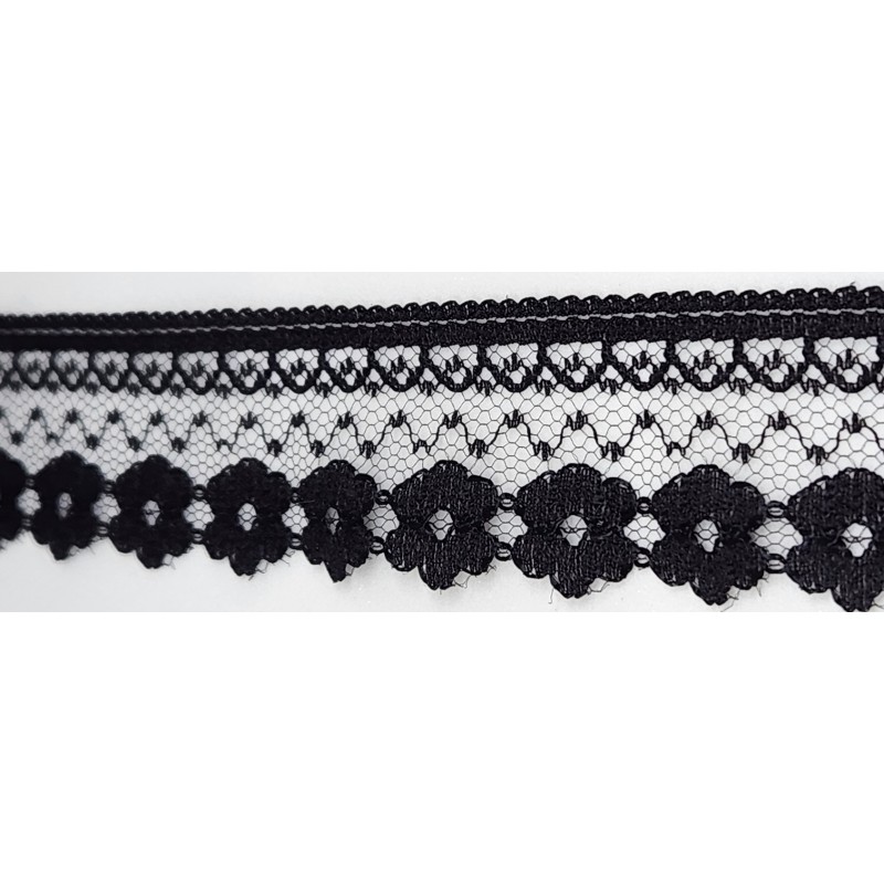 Nėrinių juostelė "Black flowers", 1m