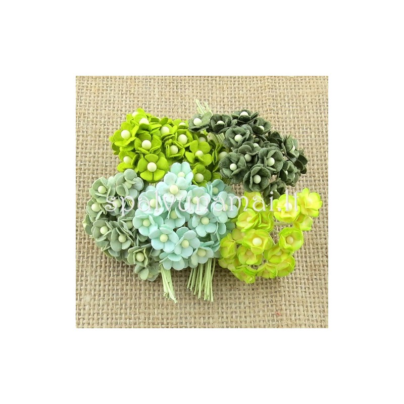 Popierinės gėlės "Miniature blossom mixed Green", 20vnt.