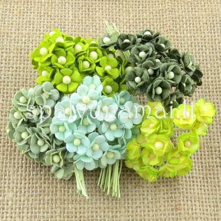 Popierinės gėlės "Miniature blossom mixed Green", 20vnt.